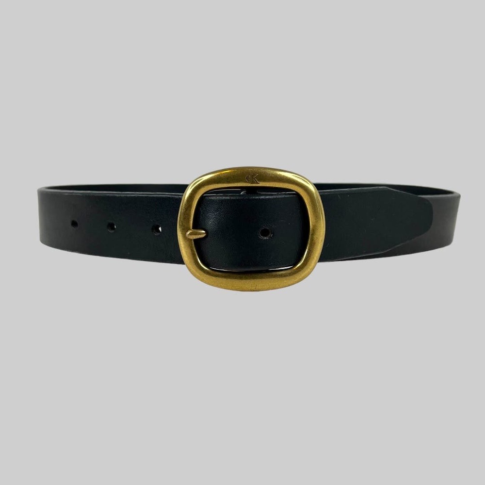 CK Italian Saddle Leather Belt in Black and Gold Women's Size Small
